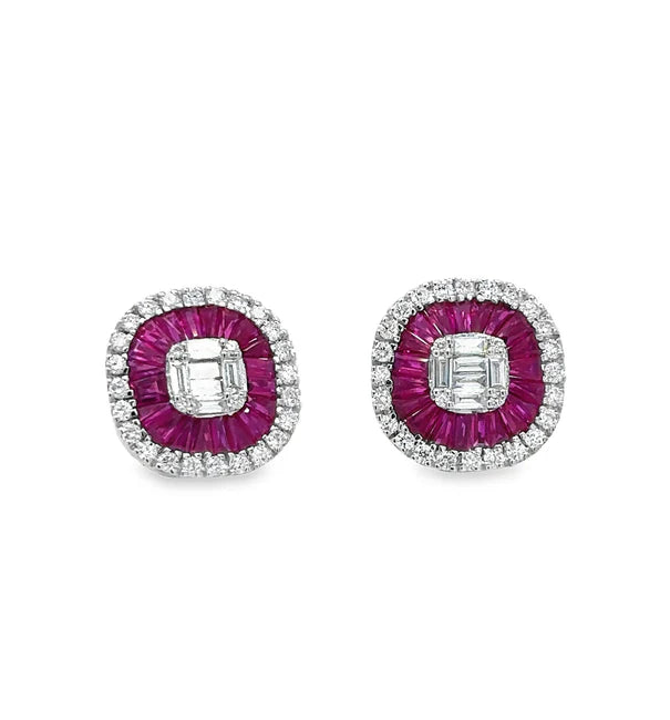14KT WHITE GOLD RUBY AND DIAMONDS EARRING
