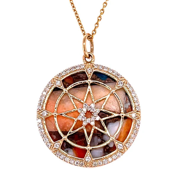 14KT YELLOW GOLD OYESTER TURQUOISE STAR PENDANT WITH DIAMONDS