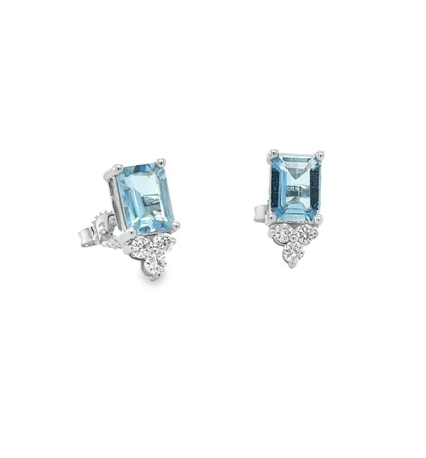 14KT WHITE GOLD AQUAMARINE AND DIAMONDS EARRING
