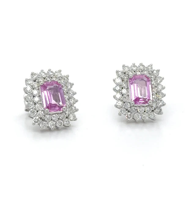 8KT WHITE GOLD PINK SAPPHIRE AND DIAMONDS EARRING