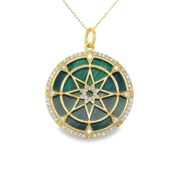 14KT YELLOW GOLD MALACHITE STAR PENDANT WITH DIAMONDS