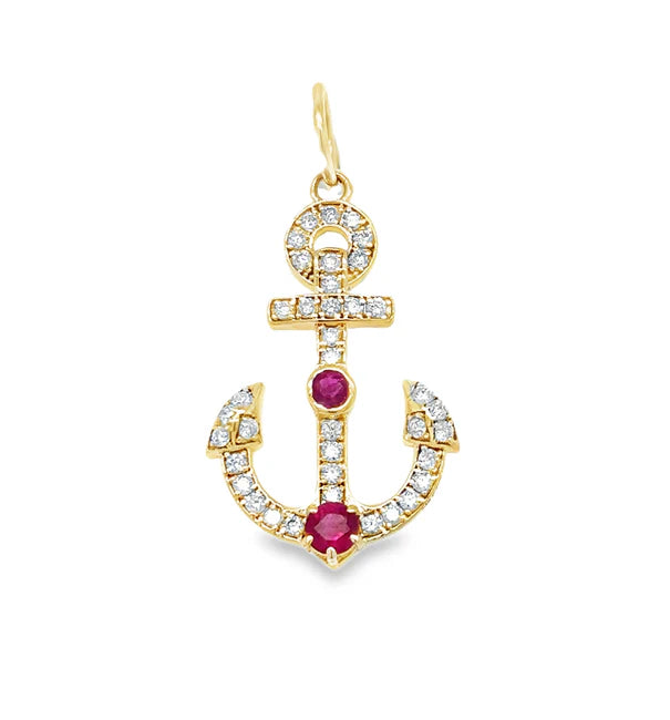 14KT YELLOW GOLD PENDANT WITH RUBY AND DIAMONDS