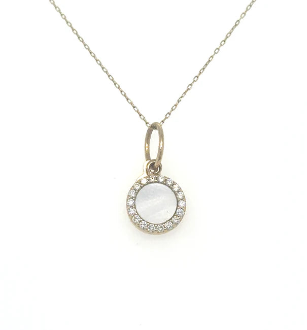 14KT YELLOW GOLD MOTHER OF PEARL PENDANT WITH DIAMONDS