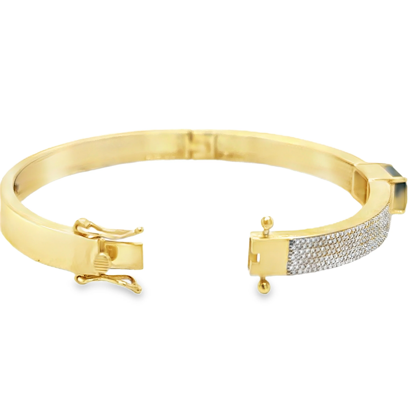 14KT YELLOW GOLD GREEN TOURMALINE AND DIAMONDS BANGLE