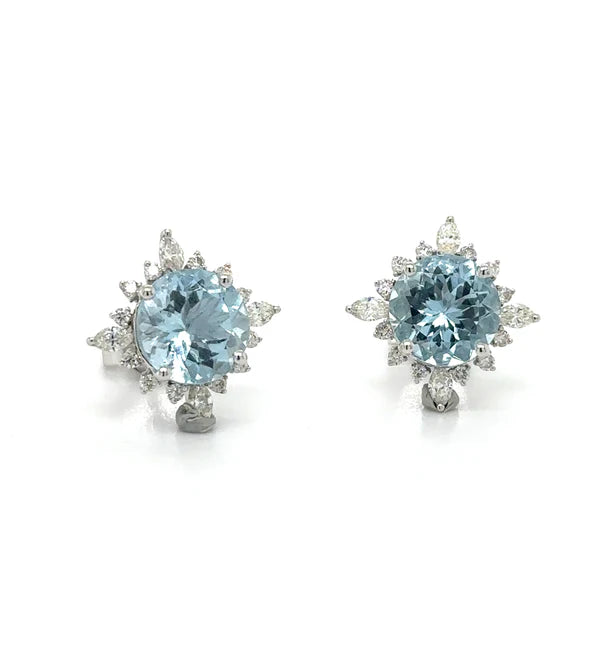 14KT WHITE GOLD AQUAMARINE WITH DIAMONDS EARRING