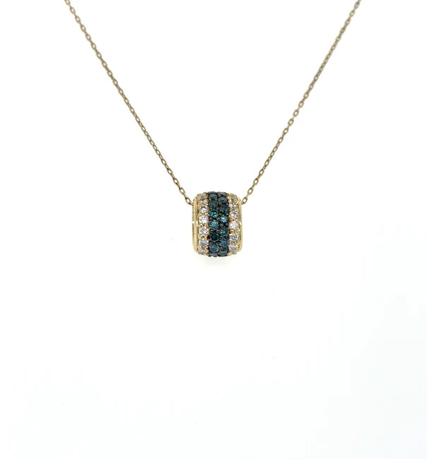 14KT YELLOW GOLD WHITE AND BLUE DIAMONDS RONDELLES