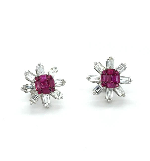 18K WHITE GOLD RUBY AND DIAMOND EARRINGS