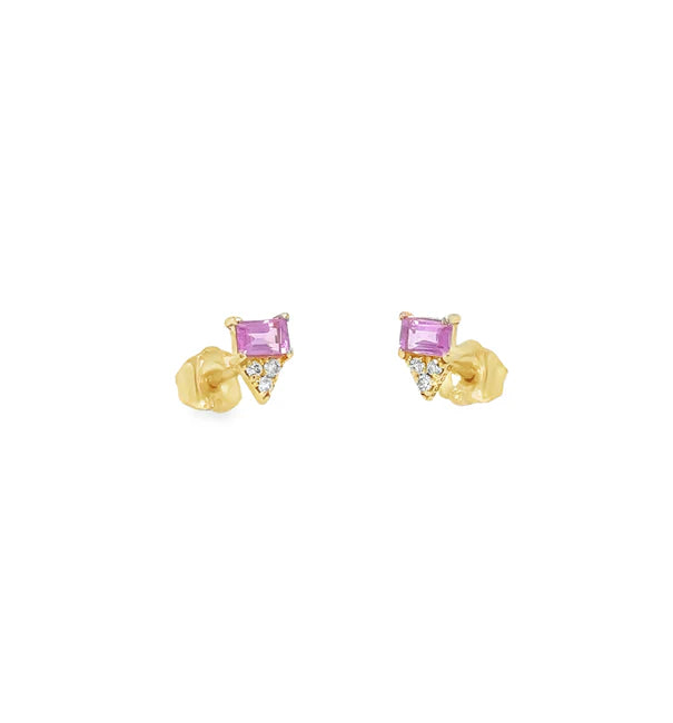 14KT YELLOW GOLD PINK SAPPHIRE DIAMOND EARRING