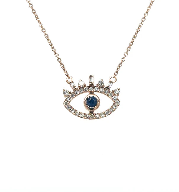 14K ROSE GOLD DIAMOND EVIL EYE NECKLACE