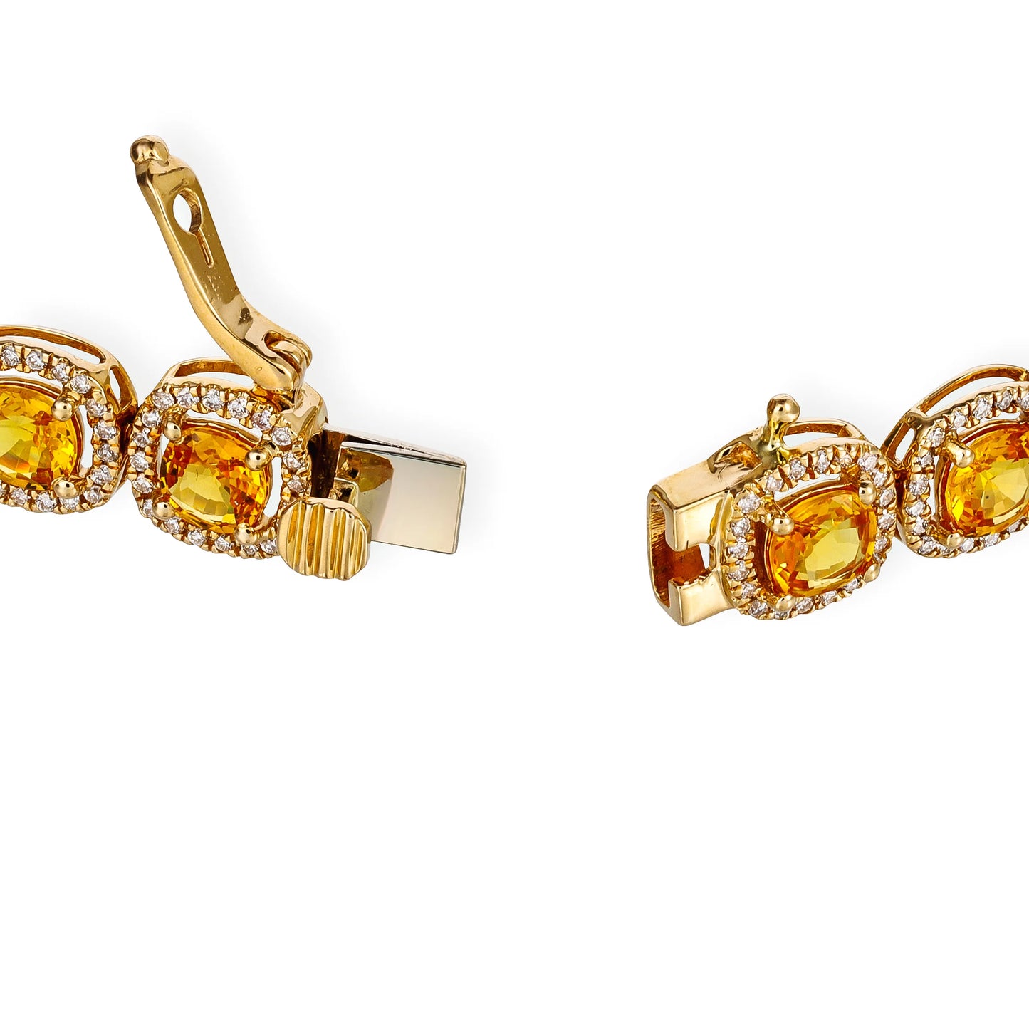 14KT DIAMOND ORANGE SAPPHIRE CUSHION SHAPE BRACELET