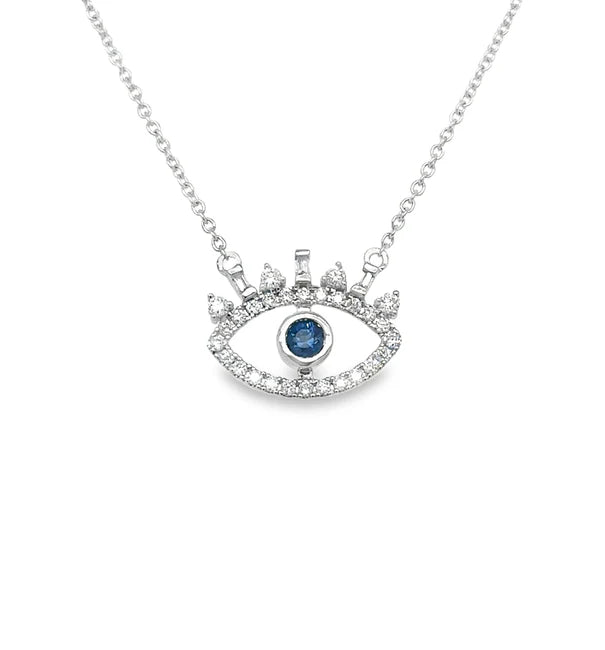 14K WHITE GOLD DIAMOND EVIL EYE NECKLACE