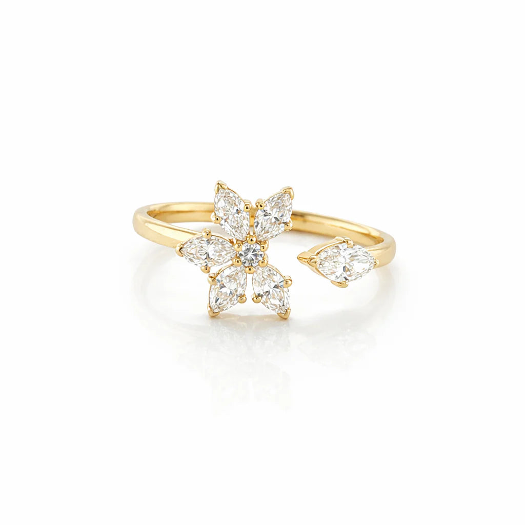 14KT YELLOW GOLD DIAMOND FLOWER RING