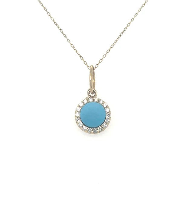 14KT YELLOW GOLD TURQUOISE PENDANT WITH DIAMONDS