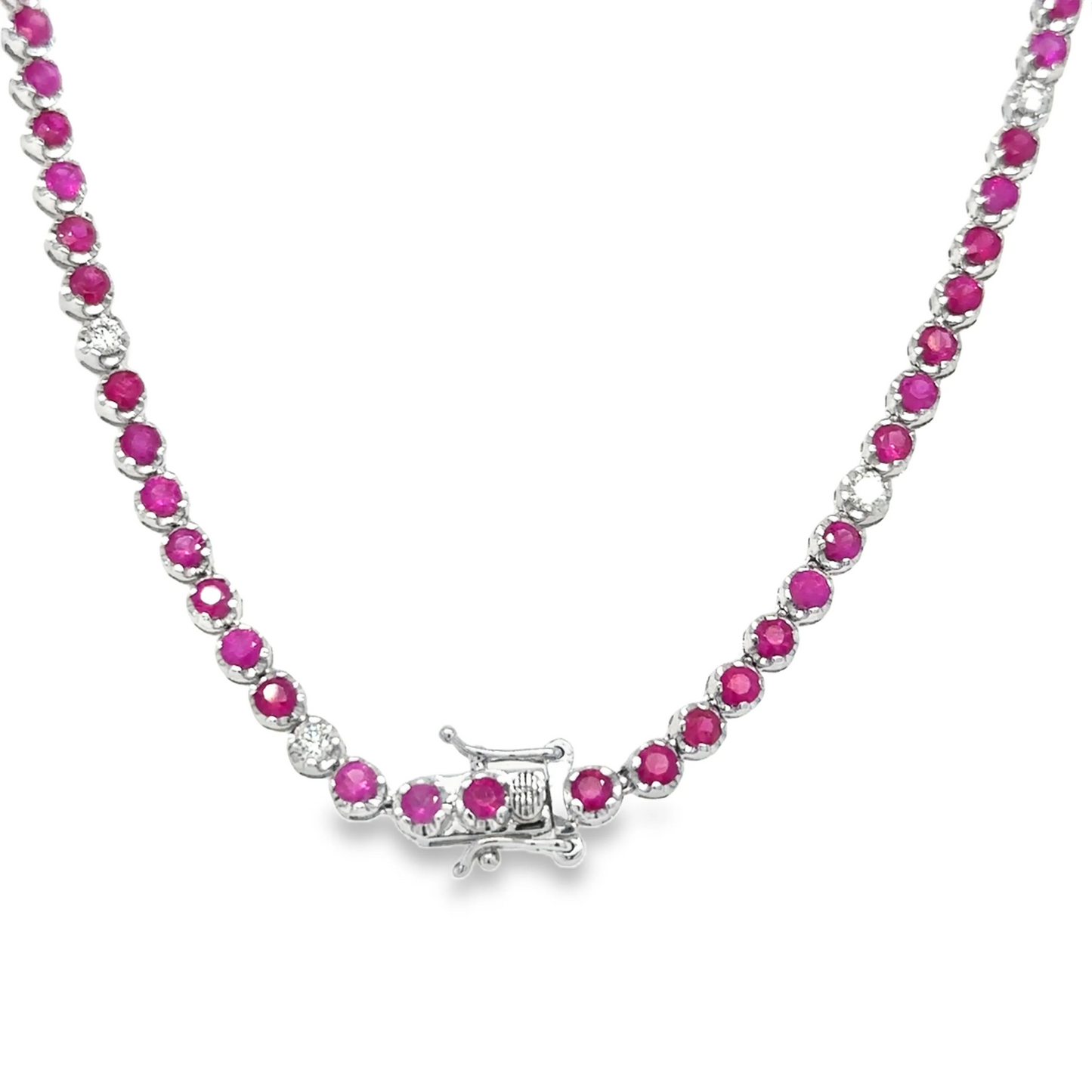 14KT GOLD RUBY AND DIAMOND TENNIS NECKLACE