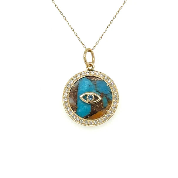 14KT YELLOW GOLD OYSTER EVIL EYE PENDENT WITH DIAMONDS