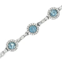 14KT WHITE GOLD AQUAMARINE AND DIAMONDS TENNIS BRACELET
