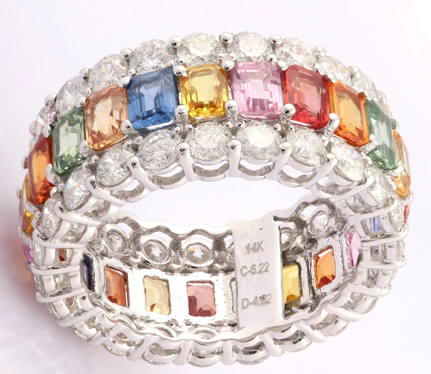 14KT WHITE GOLD MULTI SAPPHIRE DIAMOND RING