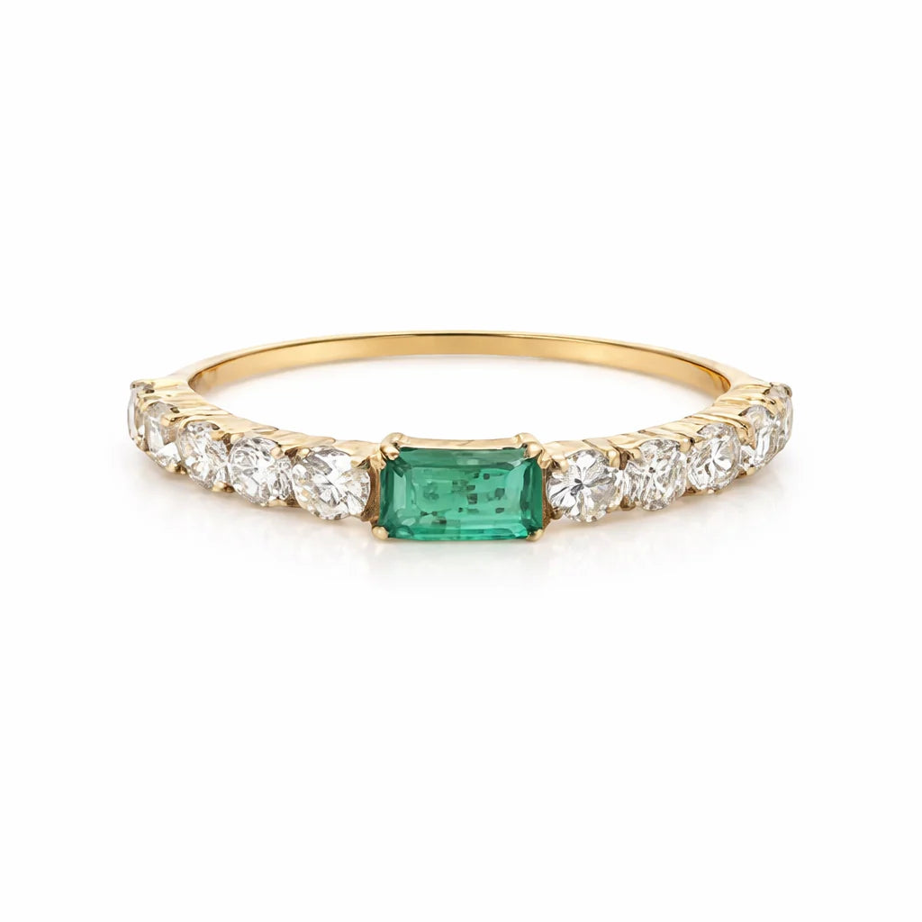 14KT GOLD EMERALD AND DIAMOND RING