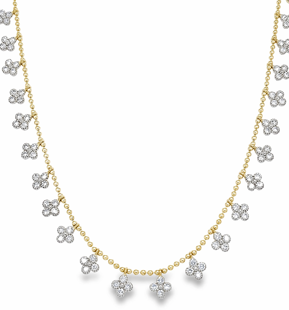 14KT TWO TONE GOLD DIAMOND CLOVER DANGLING NECKLACE