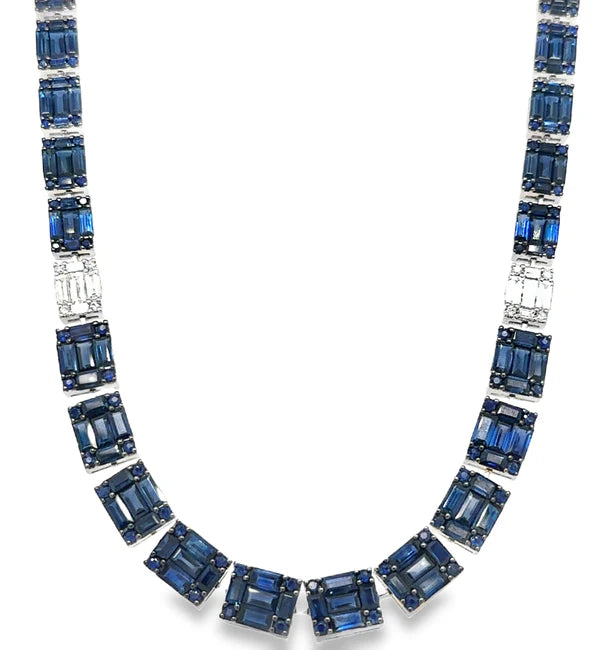18KT WHITE GOLD SAPPHIRE AND DIAMOND NECKLACE