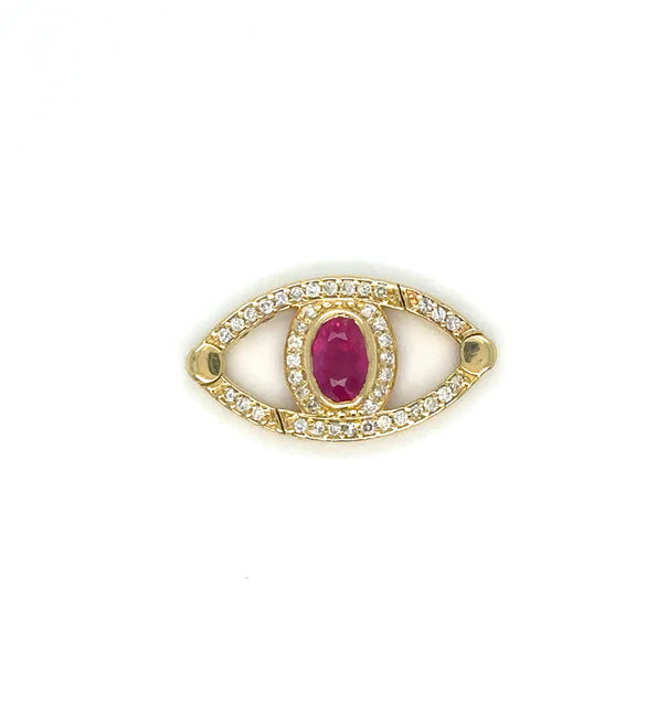 14K YELLOW GOLD EVIL EYE RUBY AND DIAMOND CONNECTOR/LOCK