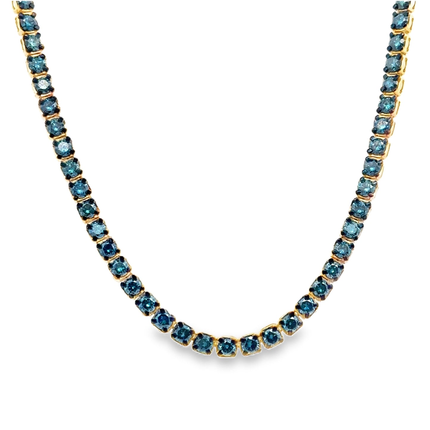 14KT YELLOW GOLD BLUE DIAMOND TENNIS NECKLACE
