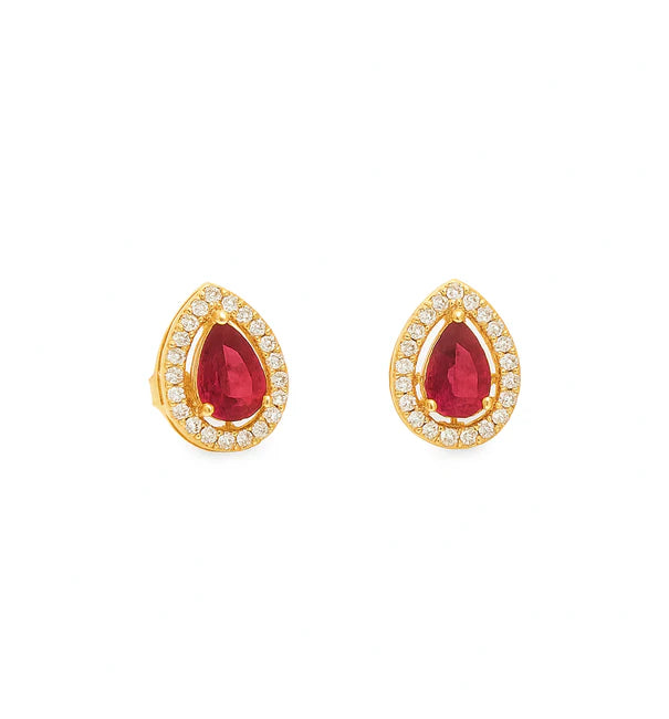 14KT YELLOW GOLD RUBY AND DIAMONDS EARRING