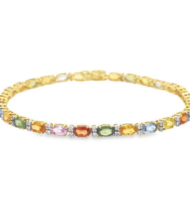 18KT YELLOW GOLD MULTI SAPPHIRE AND DIAMONDS BRACELET