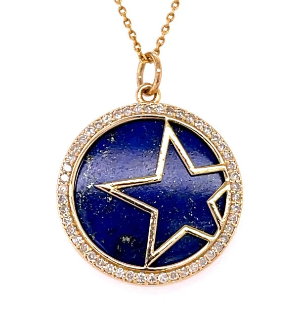 14KT YELLOW GOLD LAPIS STAR PENDANT WITH DIAMONDS