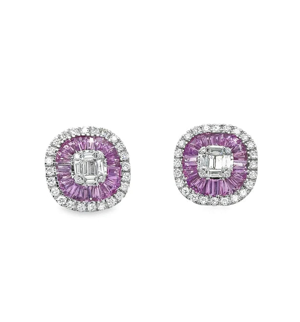 14KT WHITE GOLD PINK SAPPHIRE AND DIAMONDS EARRING