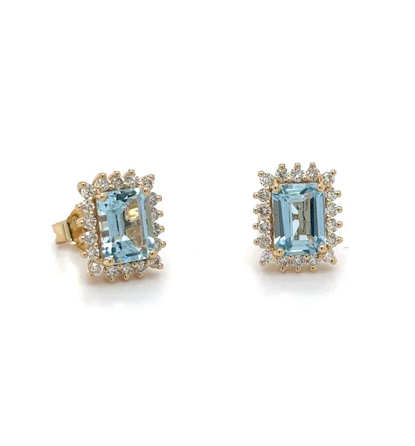 14KT YELLOW GOLD AQUAMARINE WITH DIAMONDS EARRING