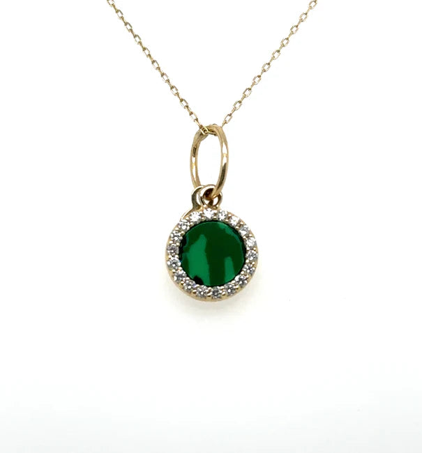 14KT YELLOW GOLD MALACHITE PENDANT WITH DIAMONDS