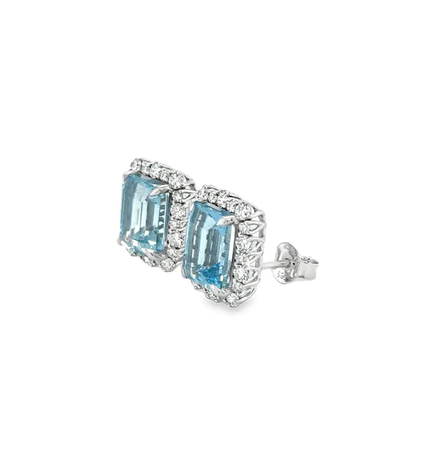 14KT WHITE GOLD AQUAMARINE AND DIAMONDS EARRING