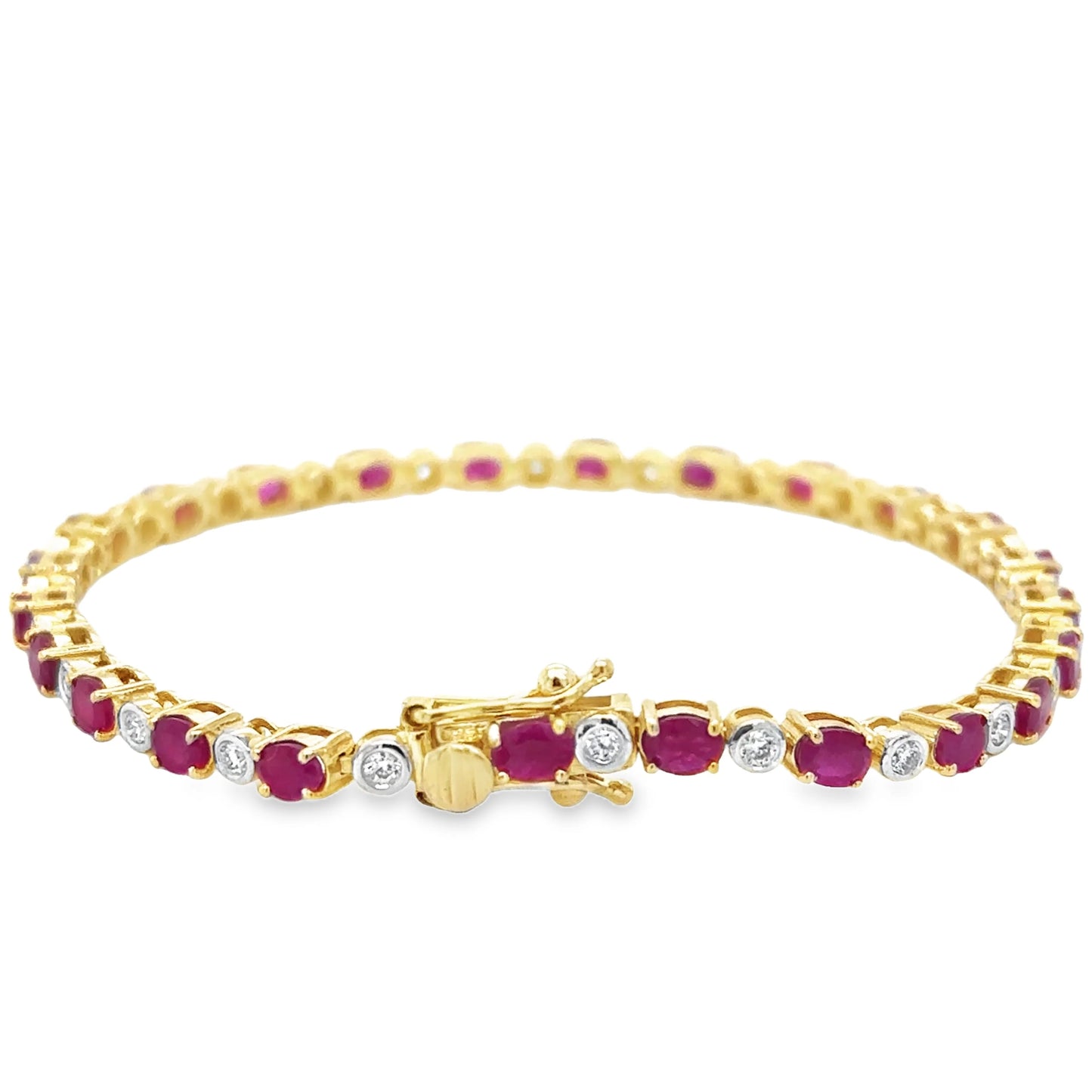14KT TWO TONE RUBY AND DIAMONDS BRACELET