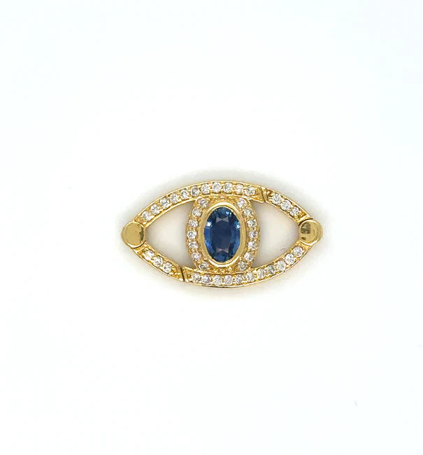 14K YELLOW GOLD EVIL EYE SAPPHIRE AND DIAMOND CONNECTOR/LOCK