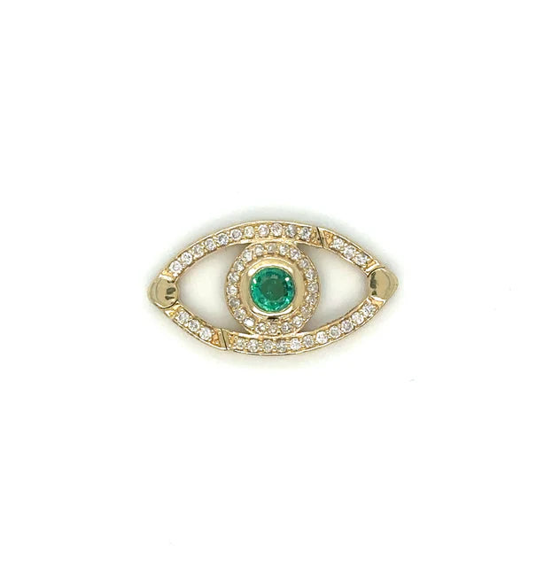 14K YELLOW GOLD EVIL EYE EMERALD AND DIAMOND CONNECTOR/LOCK