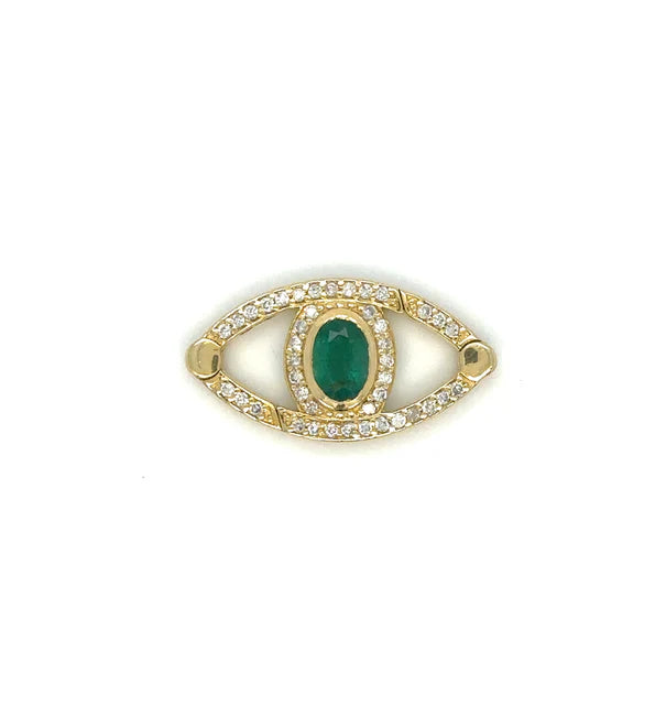 14K YELLOW GOLD EVIL EYE EMERALD AND DIAMOND CONNECTOR/LOCK