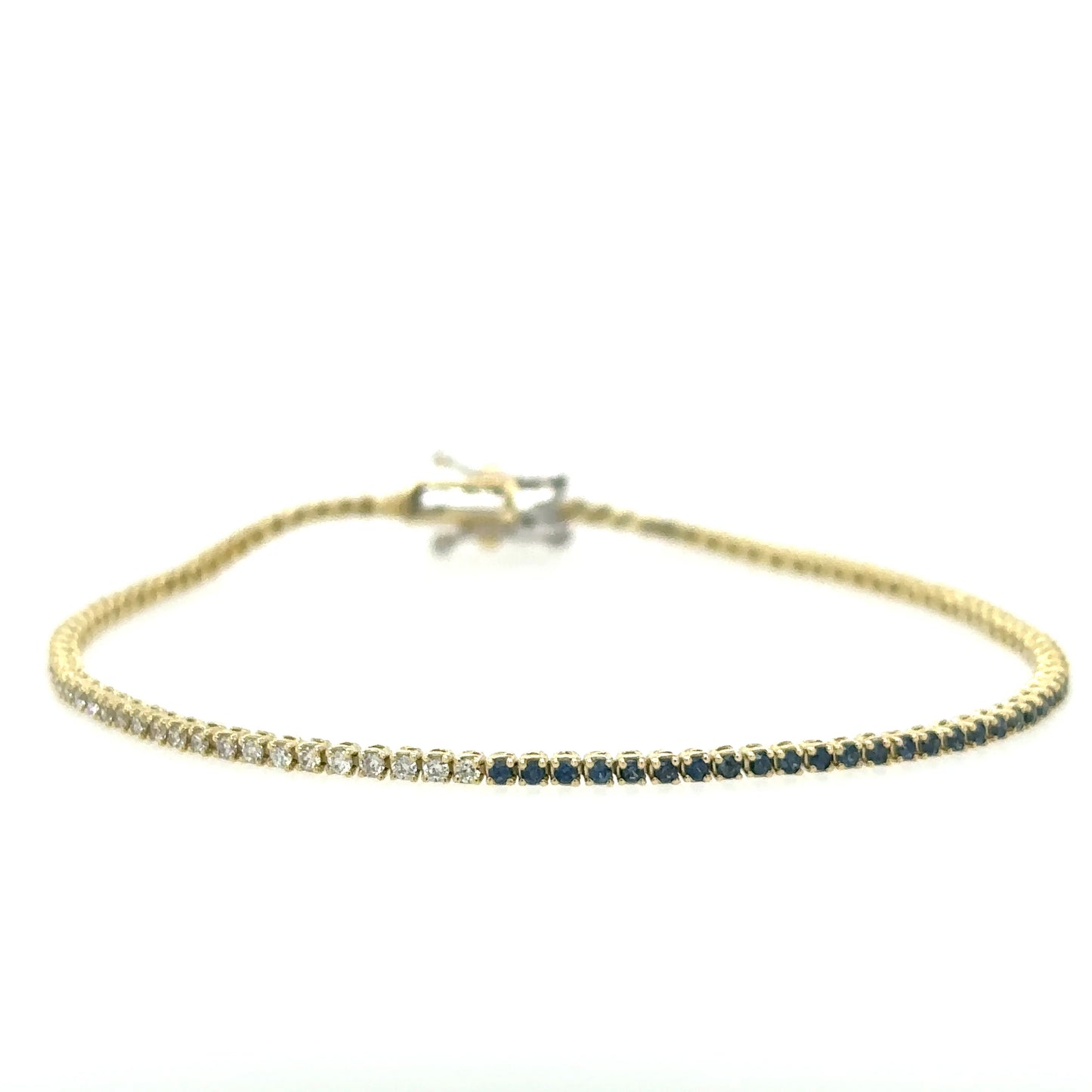 14KT YELLOW GOLD DIAMONDS AND BLUE SAPPHIRE TENNIS BRACELET