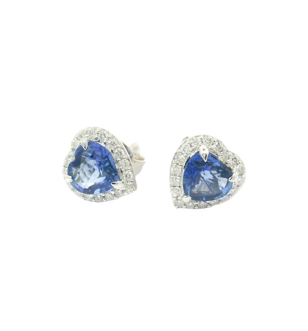 18KT WHITE GOLD HEART SHAPE SAPPHIRE AND DIAMONDS EARRING