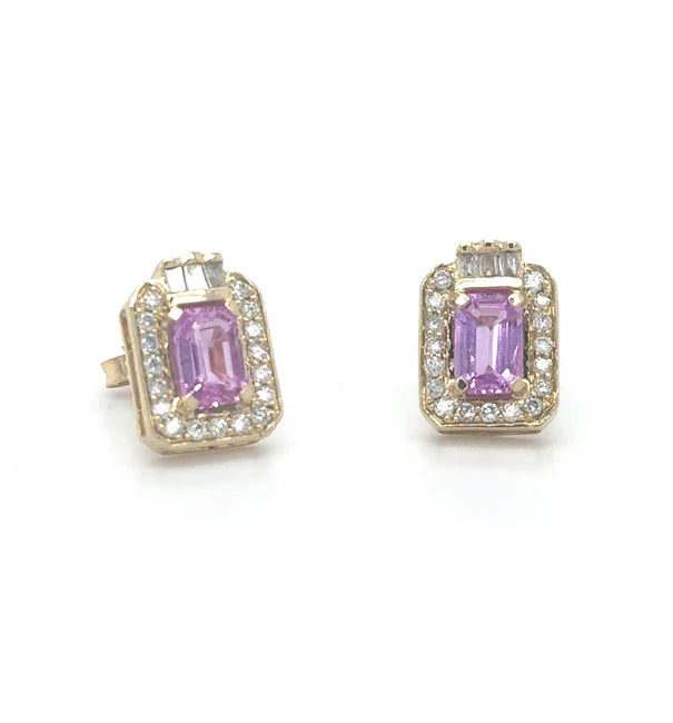 14KT YELLOW GOLD PINK SAPPHIRE AND DIAMONDS EARRING