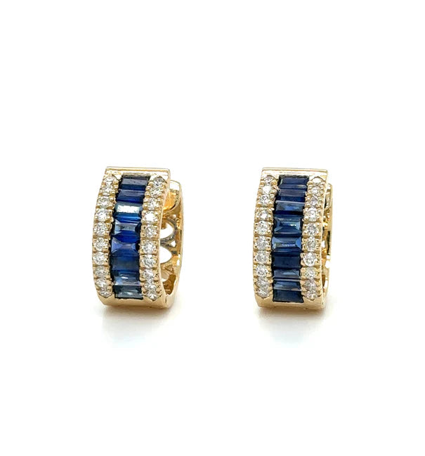14KT YELLOW GOLD SAPPHIRE AND DIAMONDS EARRING