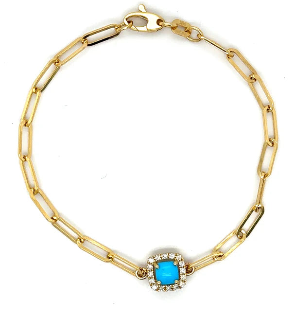 14KT YELLOW GOLD TURQUOISE AND DIAMONDS BRACELET