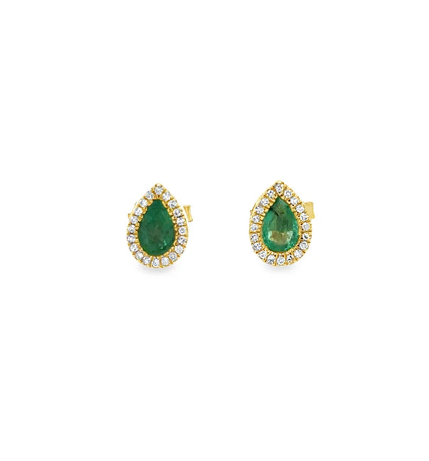 14KT YELLOW GOLD EMERALD AND DIAMONDS PEAR SHAPE EARING