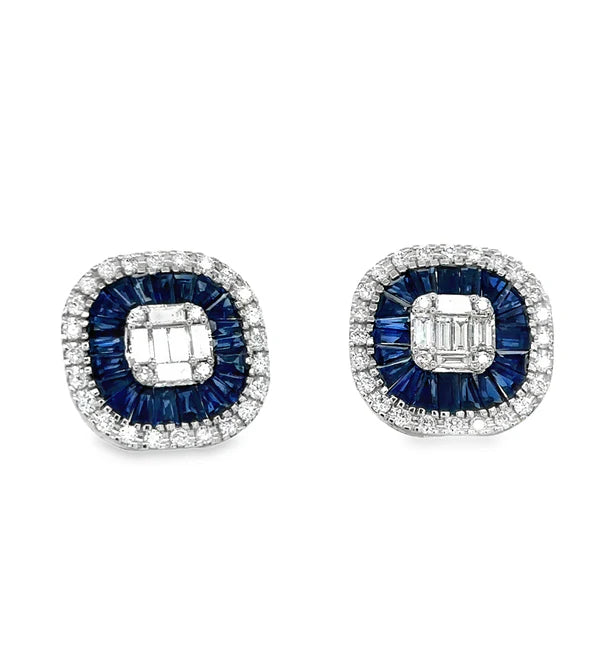 14KT WHITE GOLD SAPPHIRE AND DIAMONDS EARRING