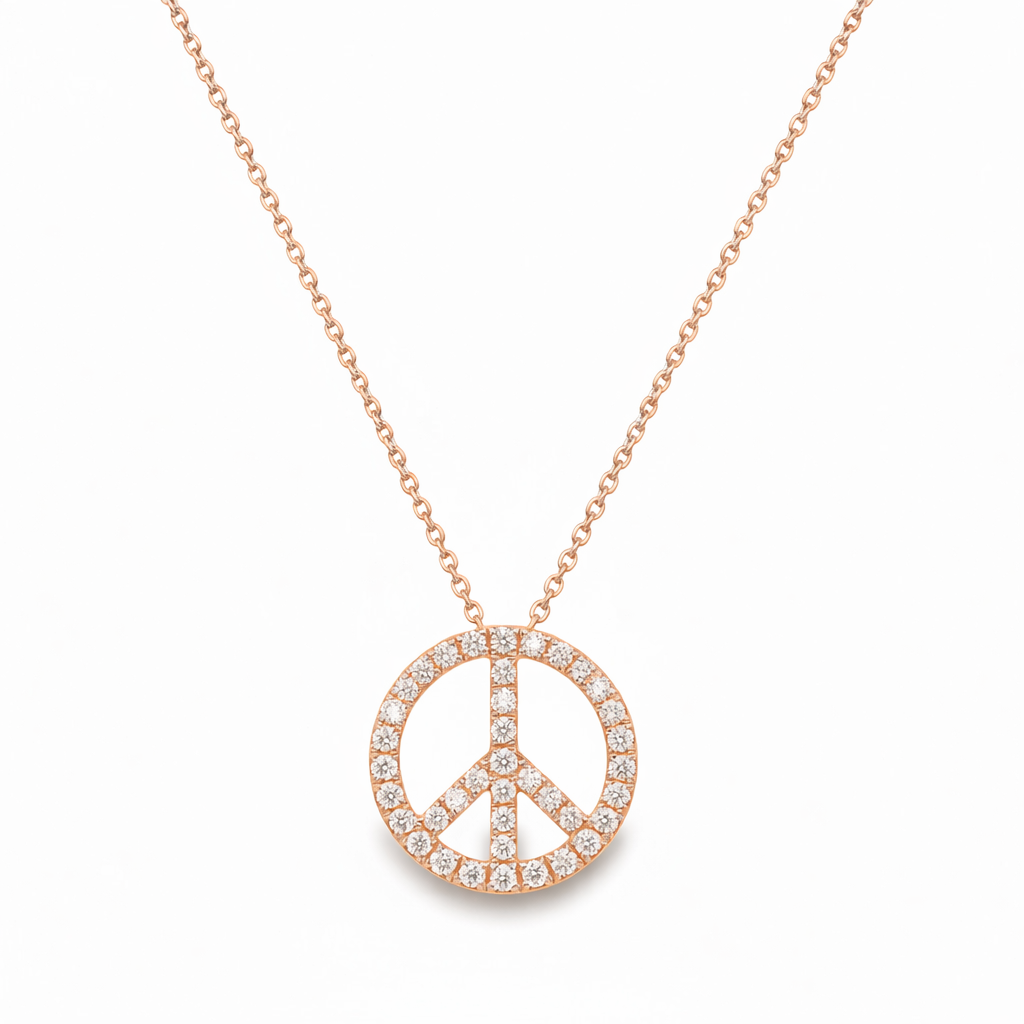 14KT GOLD DIAMOND PEACE SIGN NECKLACE