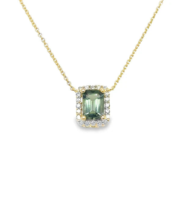 14KT YELLOW GOLD TOURMALINE AND DIAMONDS NECKLACE