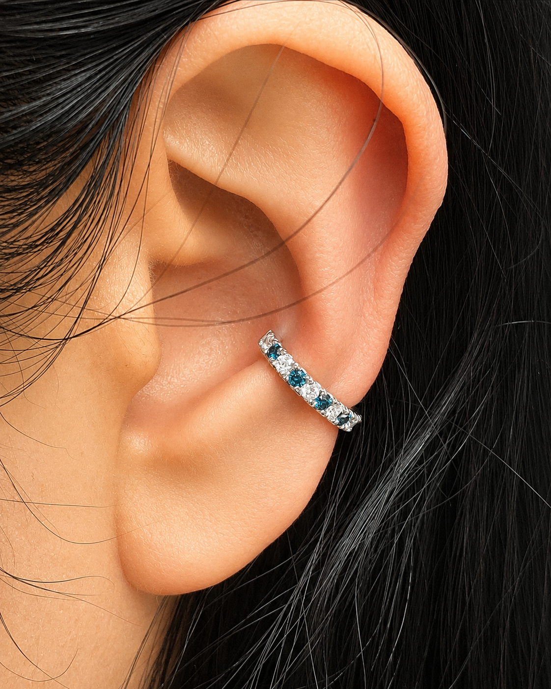 14K Gold Blue & White Diamond Ear Cuff (0.33–0.35 CTW)