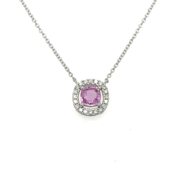 14K WHITE GOLD PINK SAPPHIRE AND DIAMONDS NECKLACE