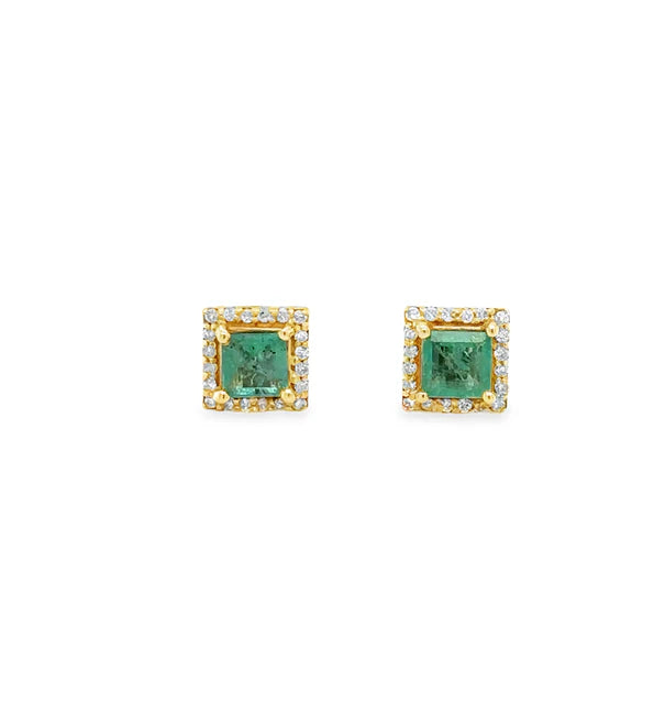 14KT YELLOW GOLD EMERALD AND DIAMONDS EARRING