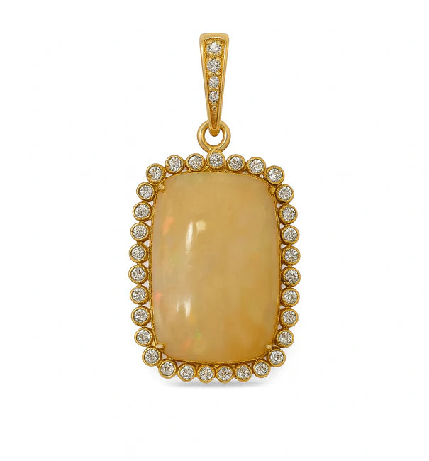 18KT YELLOW GOLD OPAL PENDANT WITH DIAMONDS